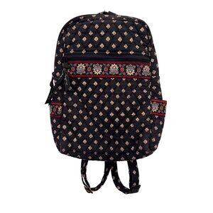 Vera Bradley Quilted Black Floral Backpack Adjustable Straps & Multiple Pockets